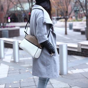 Zara grey oversized coat with leather sleeves (S)